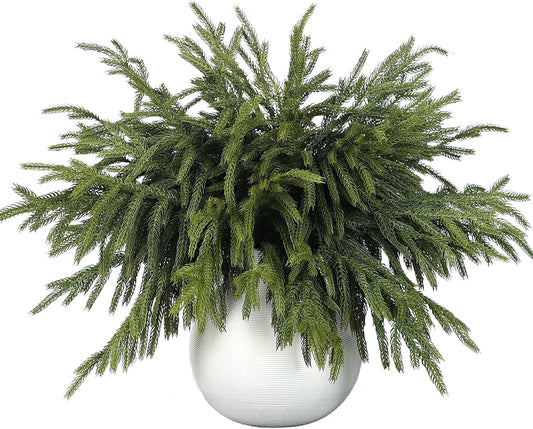 16 Pcs Real Touch Norfolk Pine Branch -18" Artificial Christmas Green Plants Branches Faux Greenery Stem Fake Cedar Pine Picks for Vase DIY Crafts Garland Wreath Xmas Indoor Outdoor Home Decor